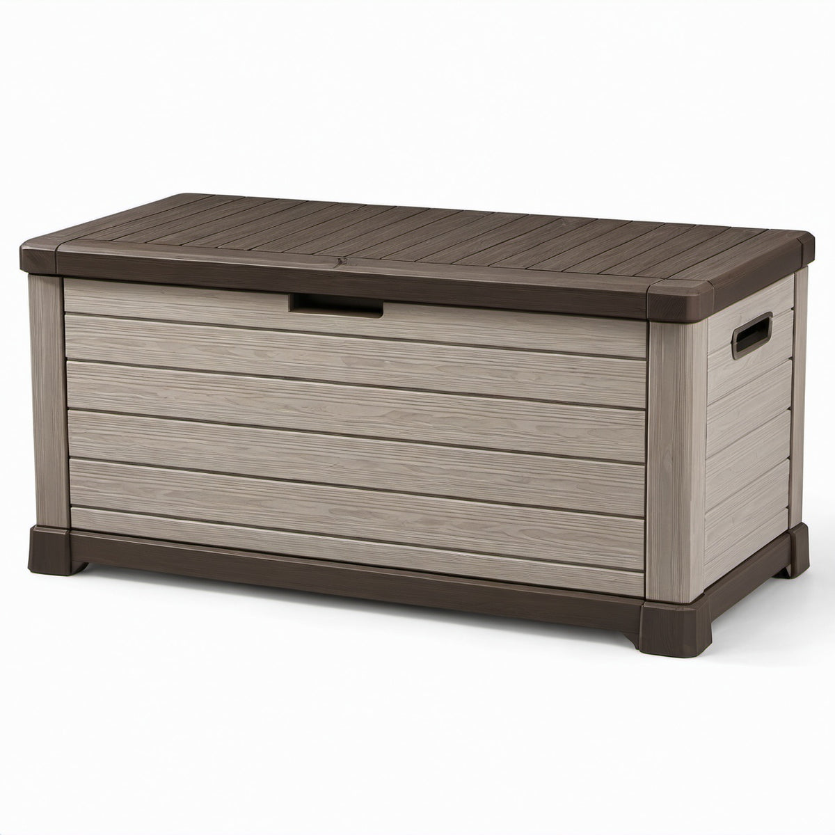 Baule portaoggetti da esterno in resina effetto legno, Tortora/Marrone, 120 × 56 × 63 cm