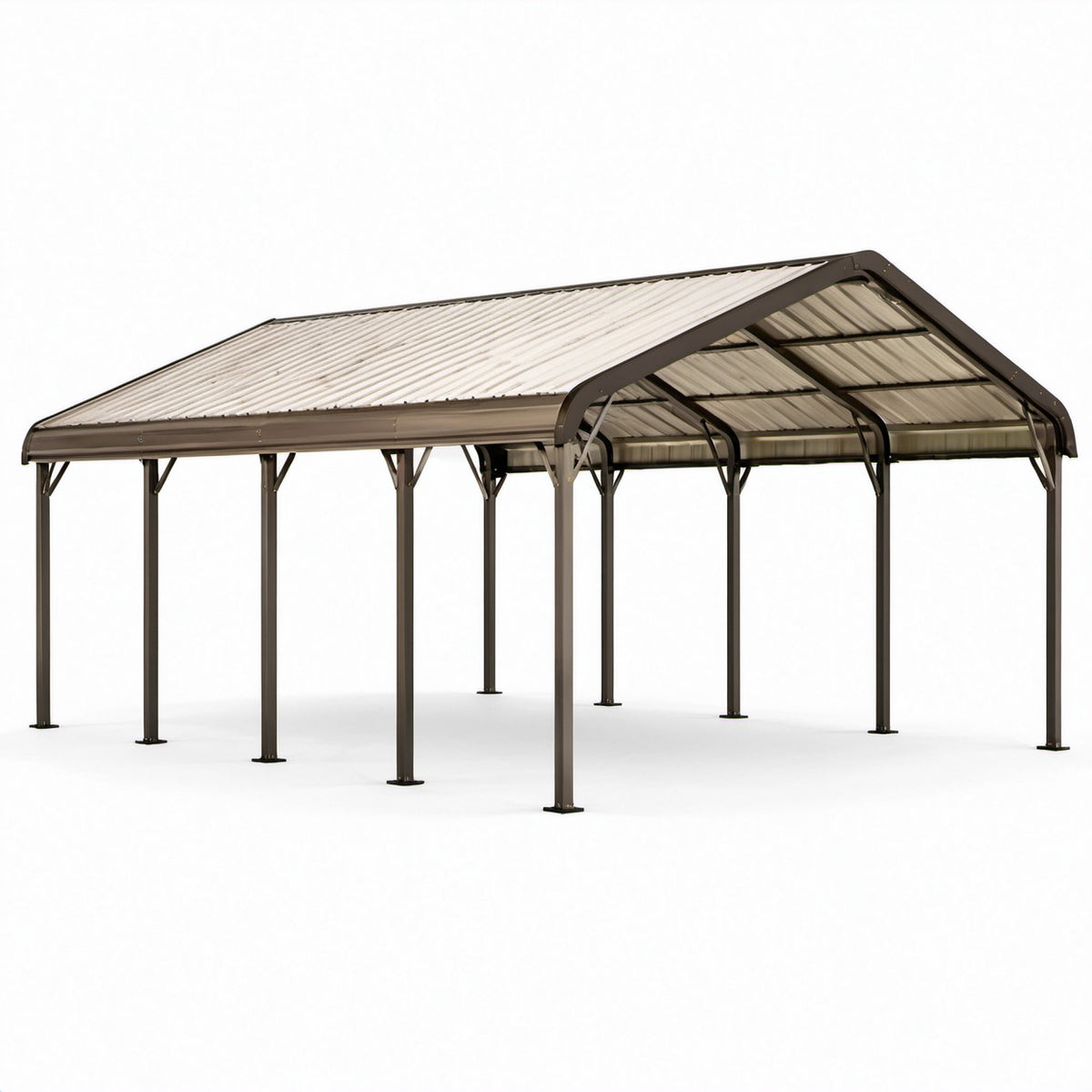 Tettoia per due auto 600 × 600 × 300 cm in metallo marrone e beige con copertura a doppia falda