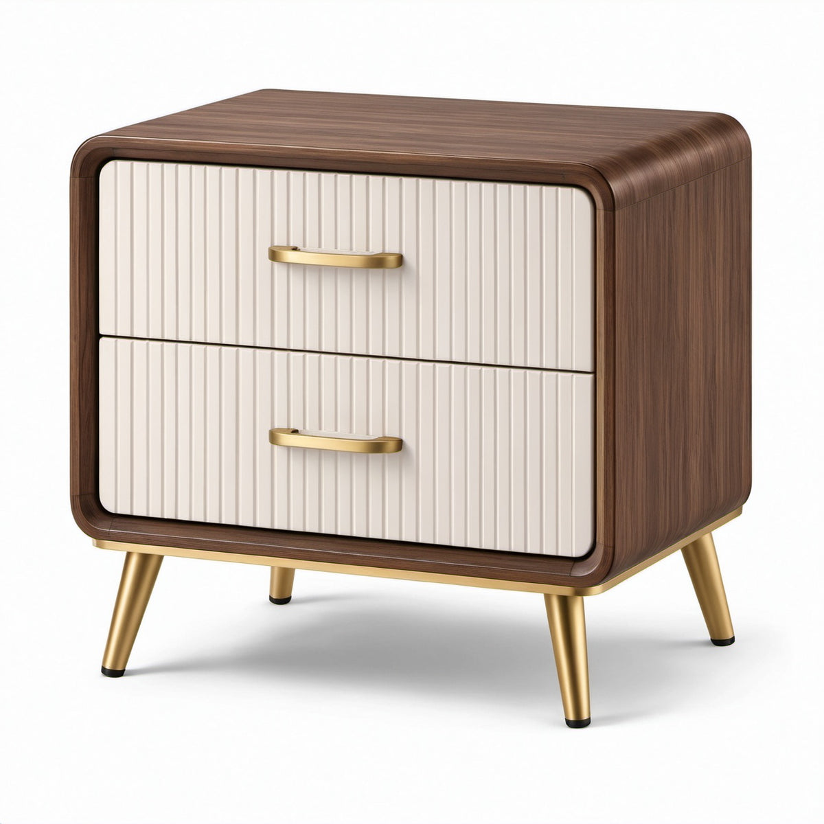 Comodino moderno con 2 cassetti, 60 × 40 × 62 cm, marrone, crema e oro