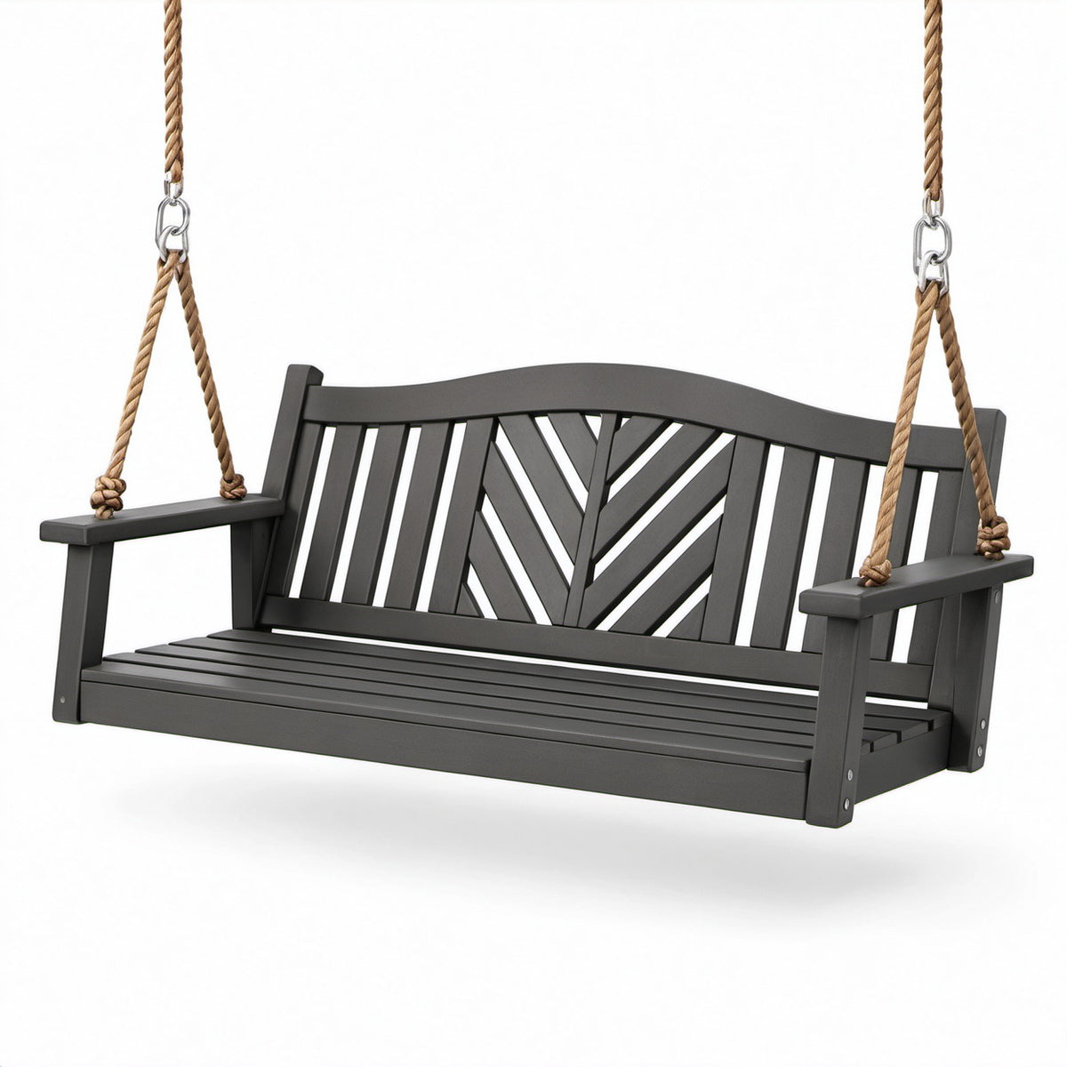 Panca sospesa da giardino in legno con corde, 150 × 65 × 60 cm, grigio antracite