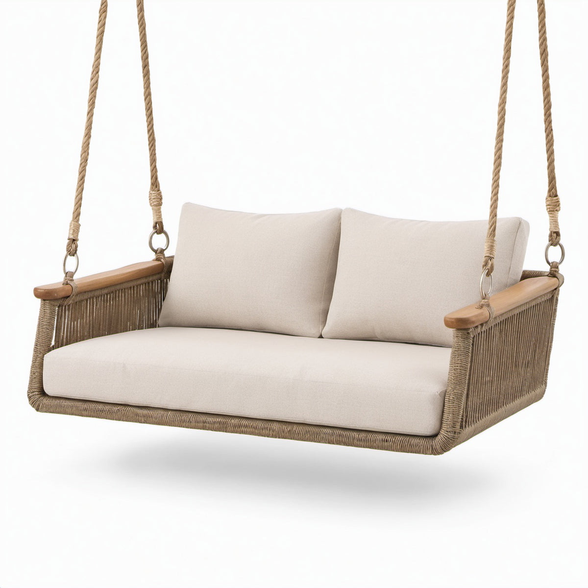 Divano sospeso a 2 posti 160 × 80 × 65 cm in fibra intrecciata beige e marrone chiaro