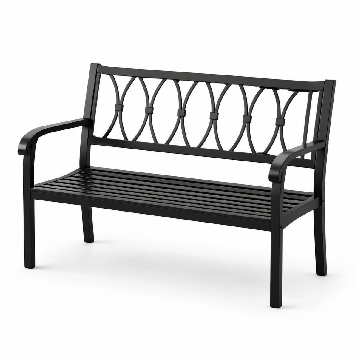 Panca da giardino in metallo nero a 2 posti, 127 × 60 × 85 cm, stile classico