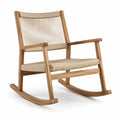 Sedia a dondolo con braccioli in legno marrone e corda beige, 68 × 90 × 92 cm