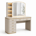 Toeletta avorio e oro con specchio illuminato, 7 cassetti e 4 vani, 120 × 45 × 150 cm