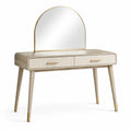 Toeletta moderna con specchio ad arco e 2 cassetti, 110 × 45 × 135 cm, beige, crema e dorato