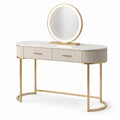 Toeletta moderna bianca e oro con specchio LED, 2 cassetti, 120 × 45 × 140 cm