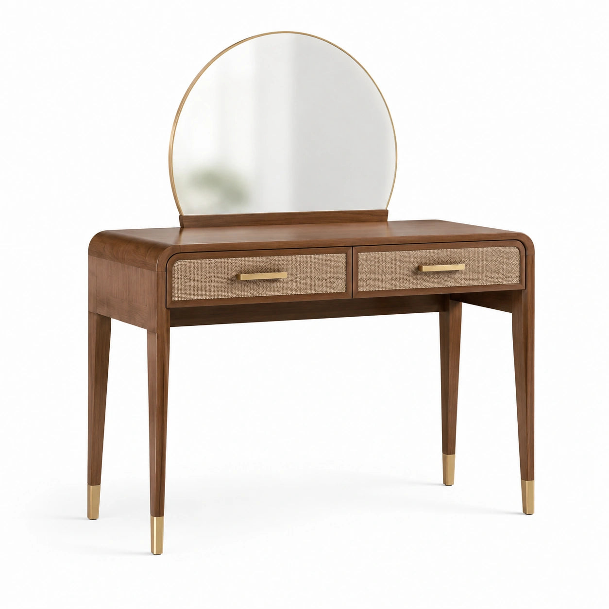 Toeletta moderna in legno marrone 120 × 50 × 140 cm con specchio rotondo e 2 cassetti
