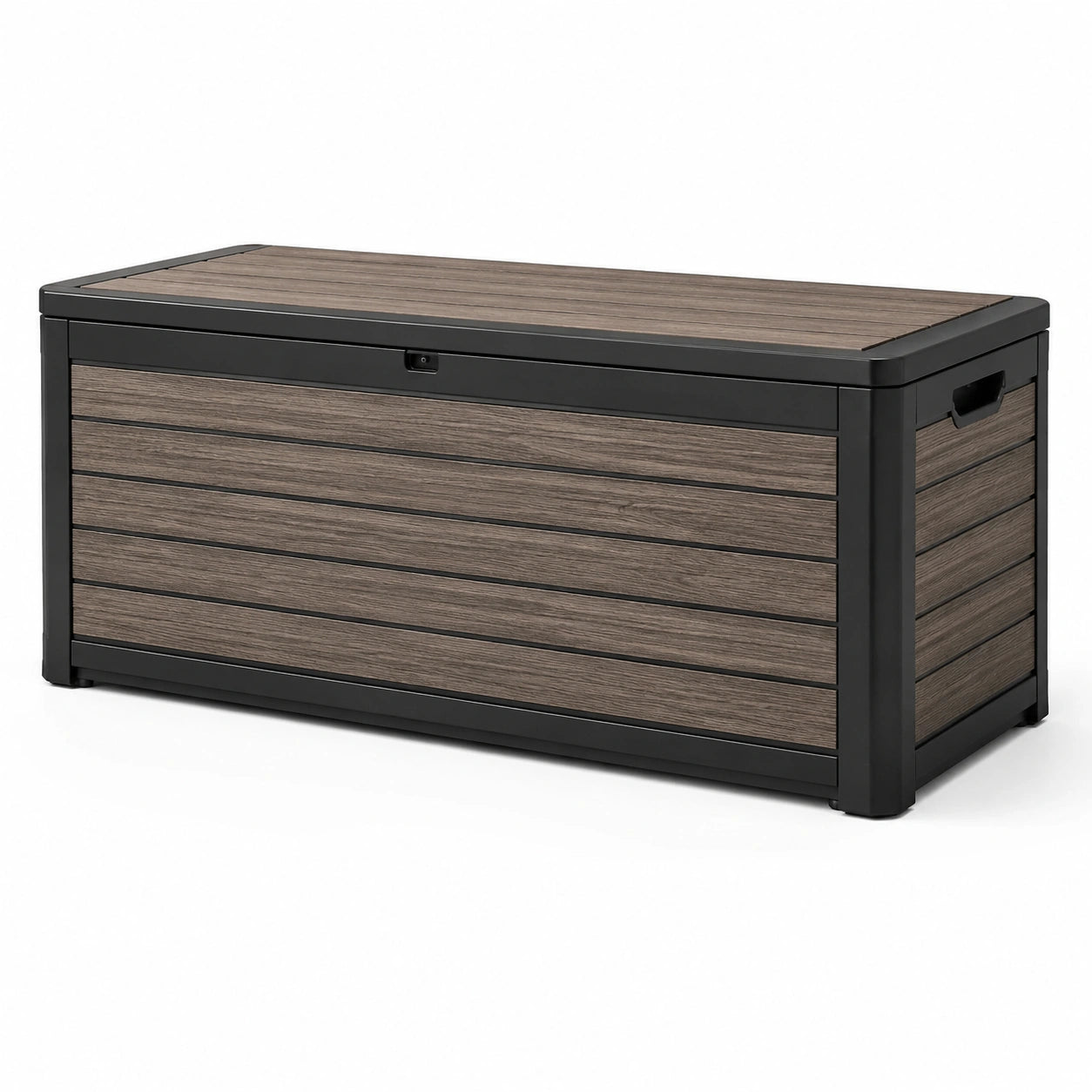 Baule portaoggetti da esterno in resina nero e marrone effetto legno, 120 × 57 × 63 cm, con coperchio