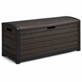 Baule contenitore da esterno in resina effetto legno, marrone scuro e nero, 120 × 55 × 60 cm