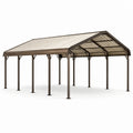 Tettoia per due auto 600 × 600 × 300 cm in metallo marrone e beige con copertura a doppia falda