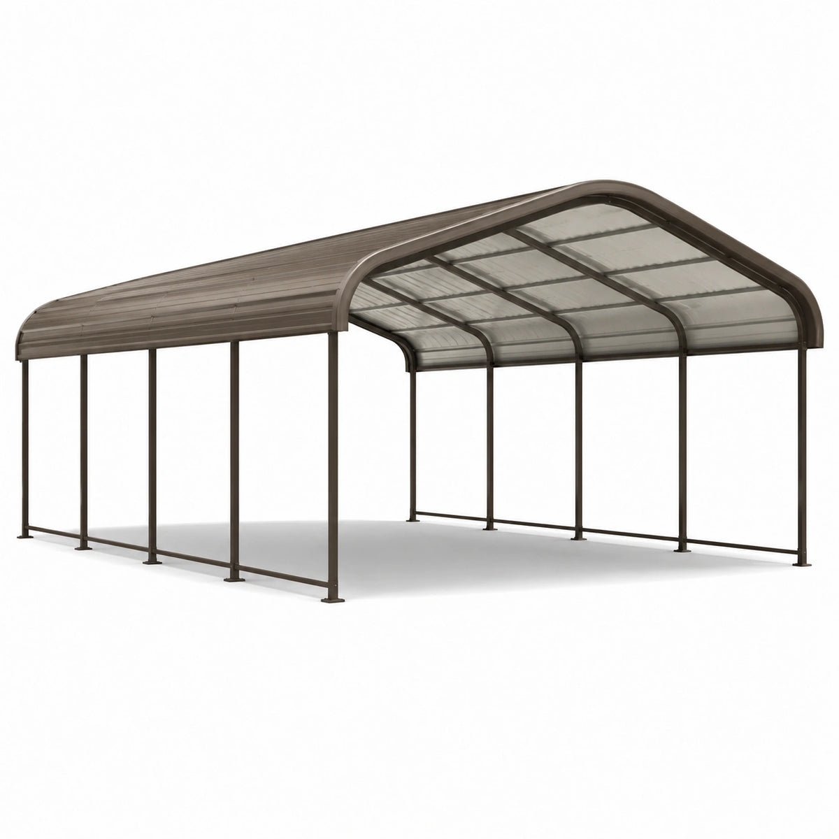 Tettoia doppia per auto 600 × 600 × 270 cm in metallo marrone con copertura trasparente fumé