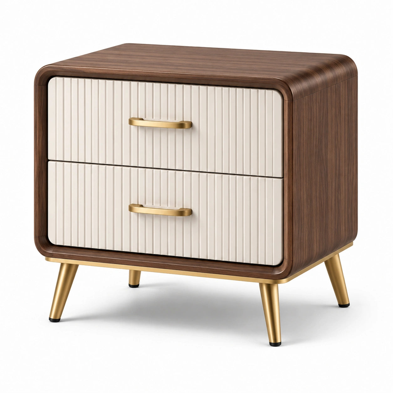 Comodino moderno con 2 cassetti, 60 × 40 × 62 cm, marrone, crema e oro