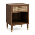 Comodino marrone in legno e rattan con cassetto e vano aperto, 55 × 40 × 65 cm