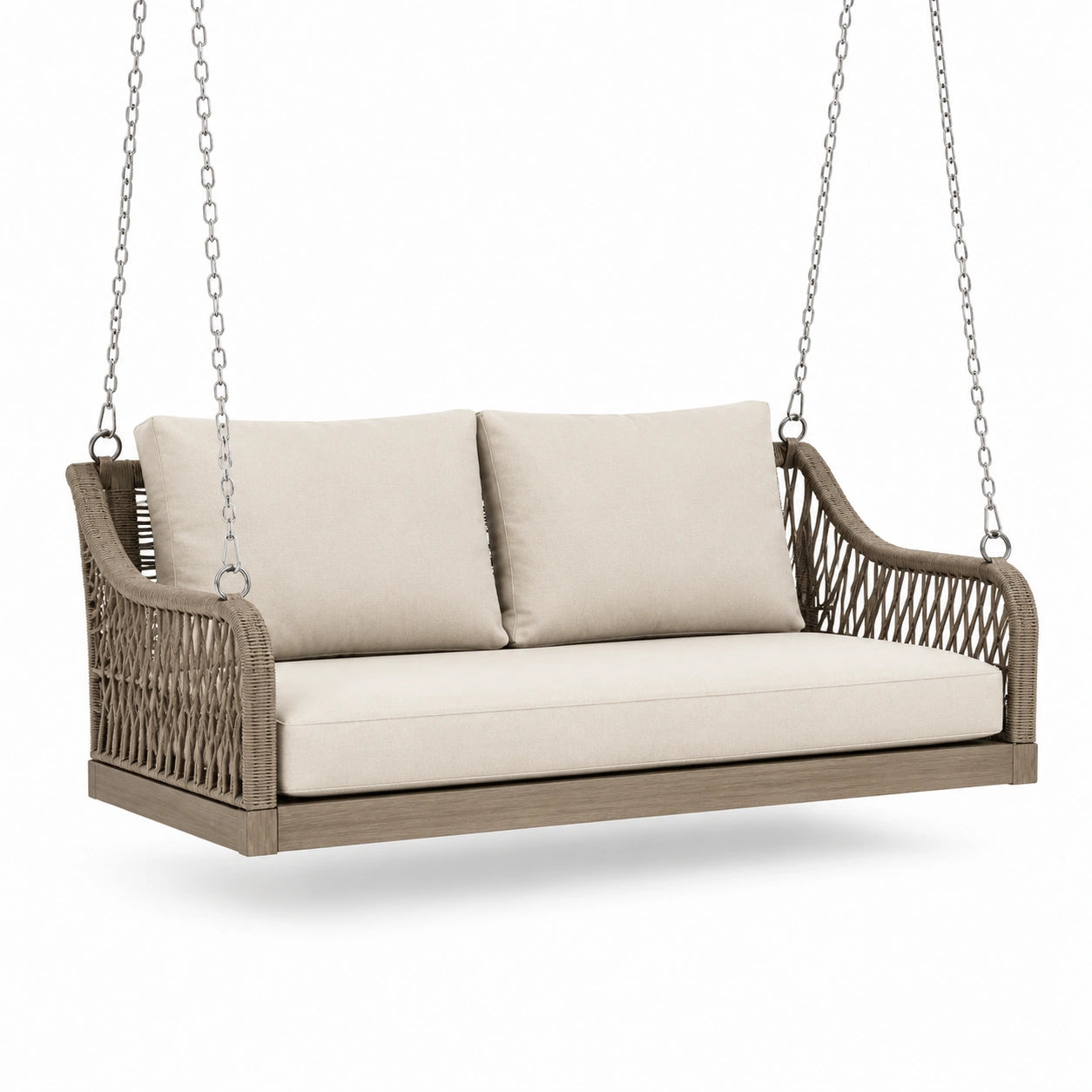 Divano sospeso da giardino a 2 posti 180 × 85 × 65 cm in corda intrecciata beige e tortora