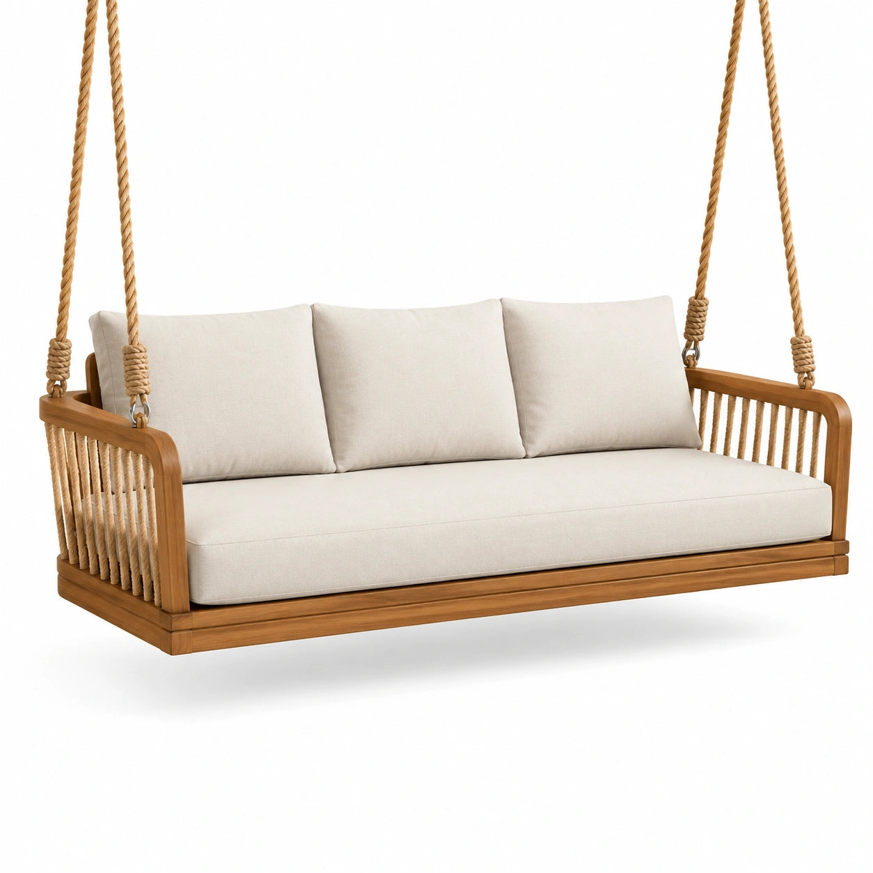 Divano sospeso da giardino a 3 posti, 200 × 85 × 65 cm, marrone e beige