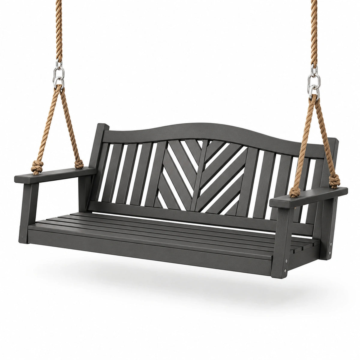 Panca sospesa da giardino in legno con corde, 150 × 65 × 60 cm, grigio antracite