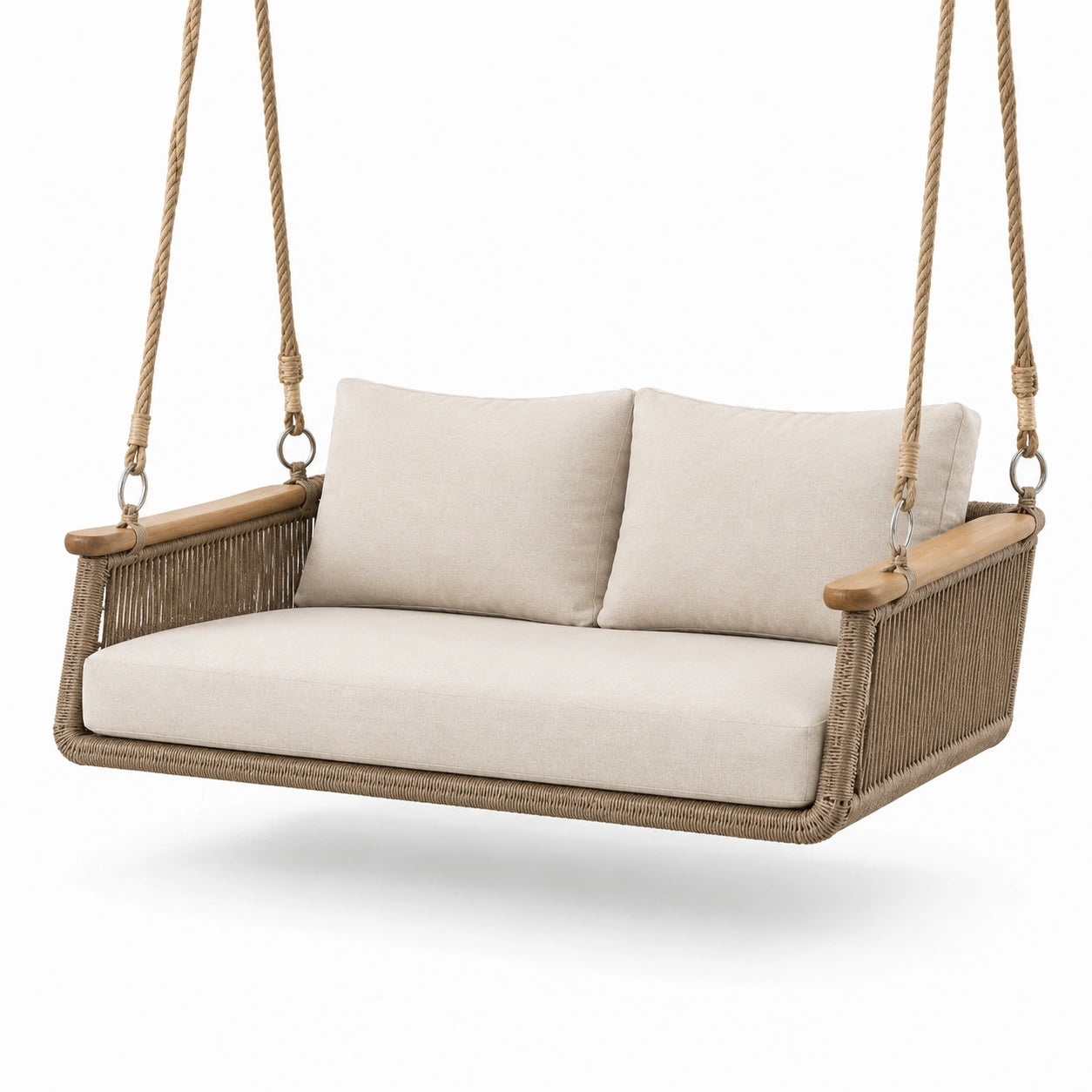 Divano sospeso a 2 posti 160 × 80 × 65 cm in fibra intrecciata beige e marrone chiaro