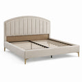 Letto matrimoniale imbottito beige 170 × 215 × 125 cm con testiera arcuata e rete a doghe