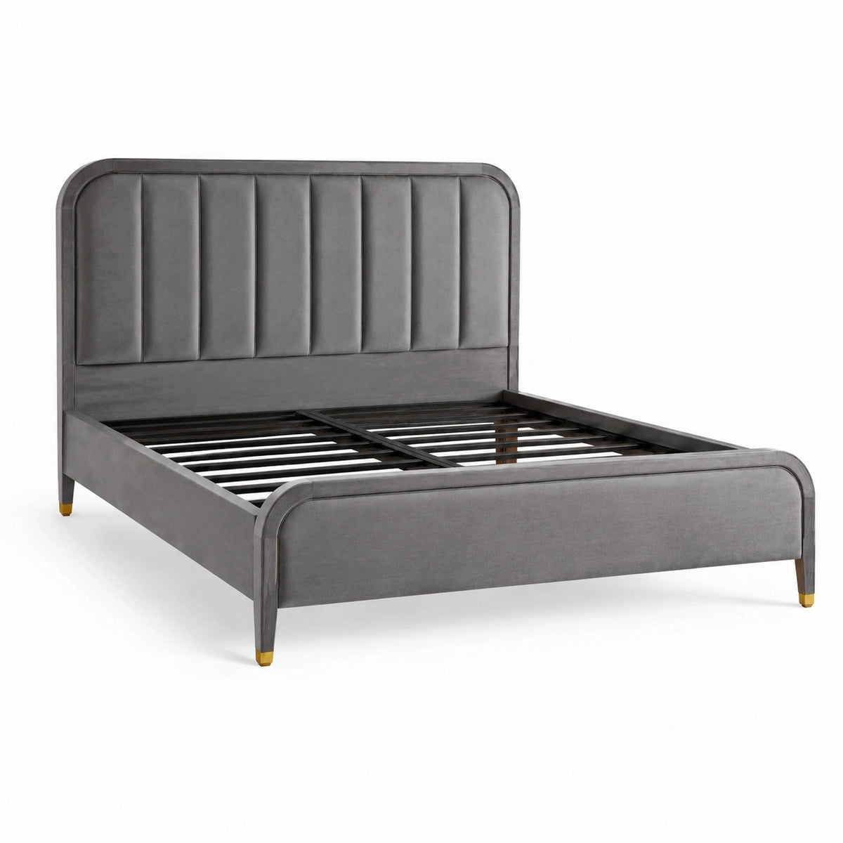 Letto matrimoniale imbottito grigio, nero e dorato per materasso 160 × 200 cm, dimensioni 220 × 170 × 120 cm