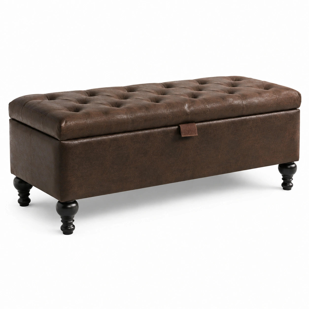 Panca contenitore marrone in similpelle con seduta capitonné, 120 × 45 × 48 cm