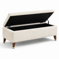 Panca contenitore imbottita in tessuto a coste crema, 110 × 45 × 45 cm, con vano interno