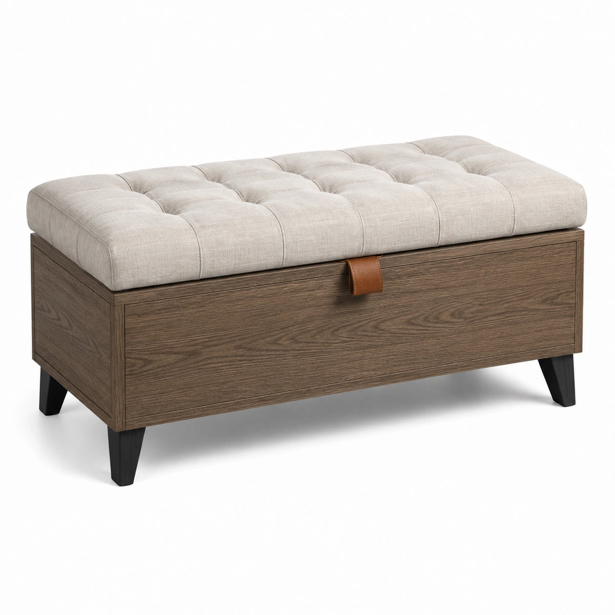 Panca contenitore moderna 100 × 40 × 48 cm con seduta trapuntata beige e finitura marrone