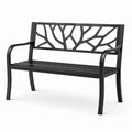 Panchina da giardino a 2 posti in metallo nero con schienale decorativo, 127 × 60 × 86 cm
