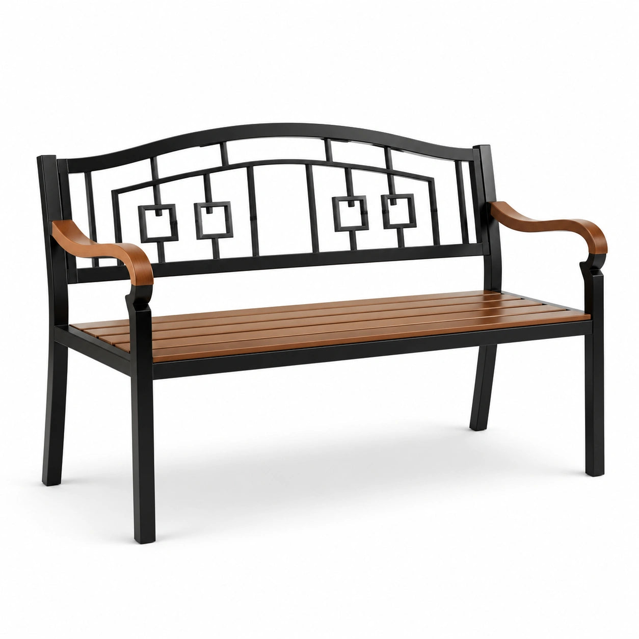 Panca da giardino a 2 posti 127 × 60 × 85 cm in metallo nero e marrone con braccioli