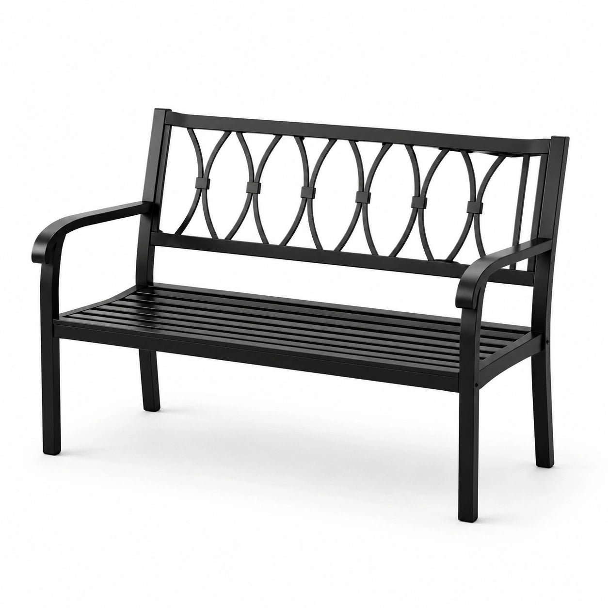 Panca da giardino in metallo nero a 2 posti, 127 × 60 × 85 cm, stile classico