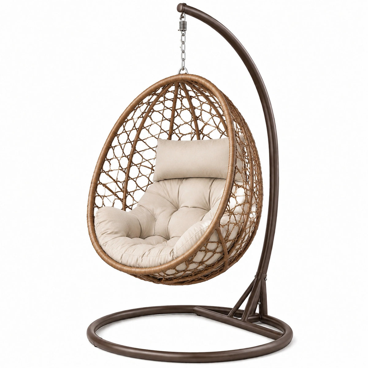 Poltrona sospesa marrone e beige 105 × 105 × 195 cm con supporto in acciaio
