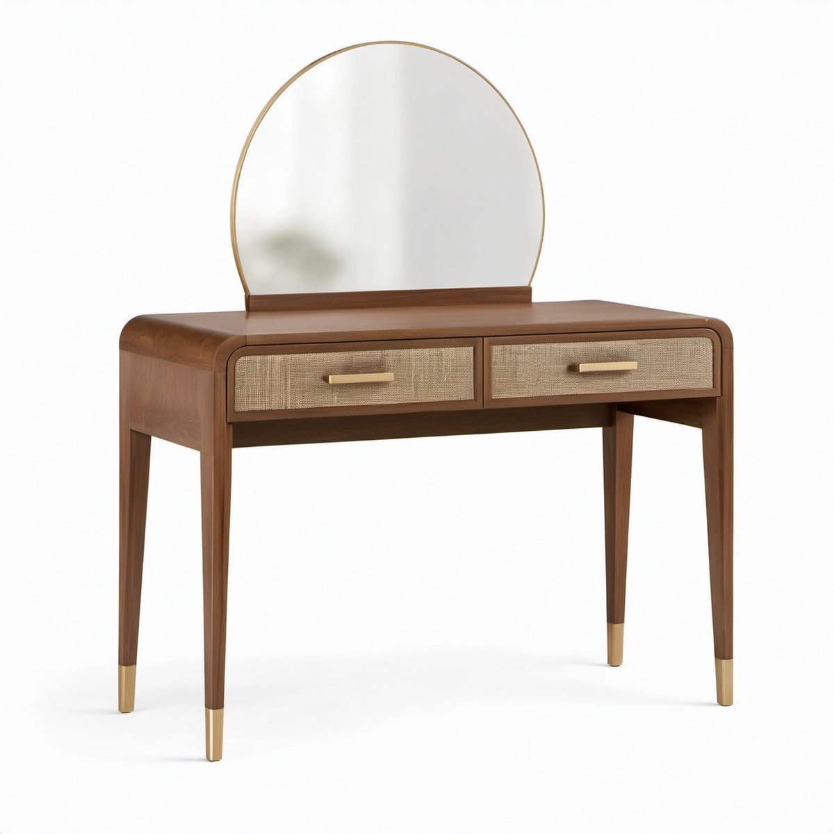 Toeletta moderna in legno marrone 120 × 50 × 140 cm con specchio rotondo e 2 cassetti