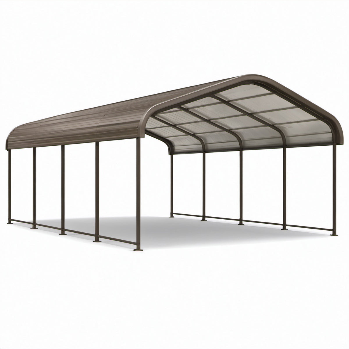 Tettoia doppia per auto 600 × 600 × 270 cm in metallo marrone con copertura trasparente fumé