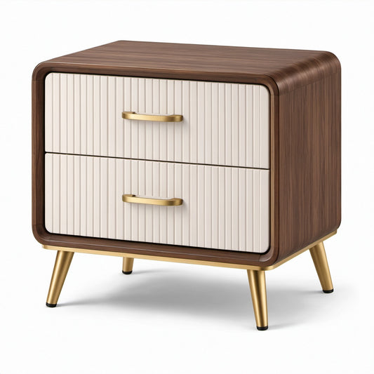Comodino moderno con 2 cassetti, 60 × 40 × 62 cm, marrone, crema e oro