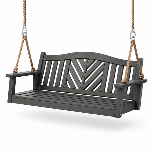 Panca sospesa da giardino in legno con corde, 150 × 65 × 60 cm, grigio antracite