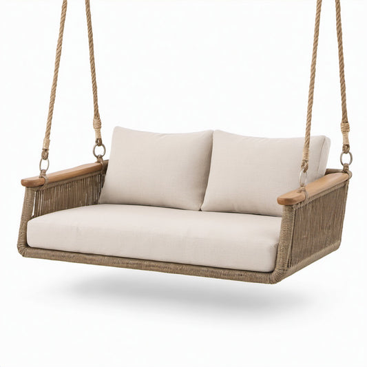 Divano sospeso a 2 posti 160 × 80 × 65 cm in fibra intrecciata beige e marrone chiaro