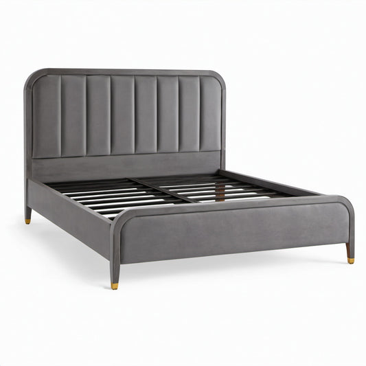 Letto matrimoniale imbottito grigio, nero e dorato per materasso 160 × 200 cm, dimensioni 220 × 170 × 120 cm