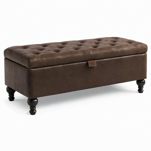 Panca contenitore marrone in similpelle con seduta capitonné, 120 × 45 × 48 cm