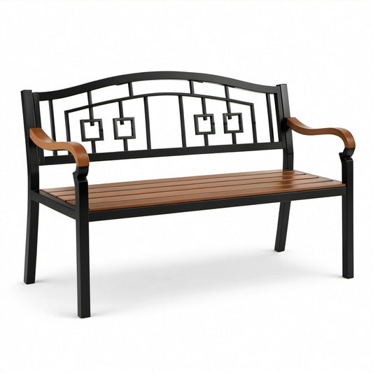 Panca da giardino a 2 posti 127 × 60 × 85 cm in metallo nero e marrone con braccioli