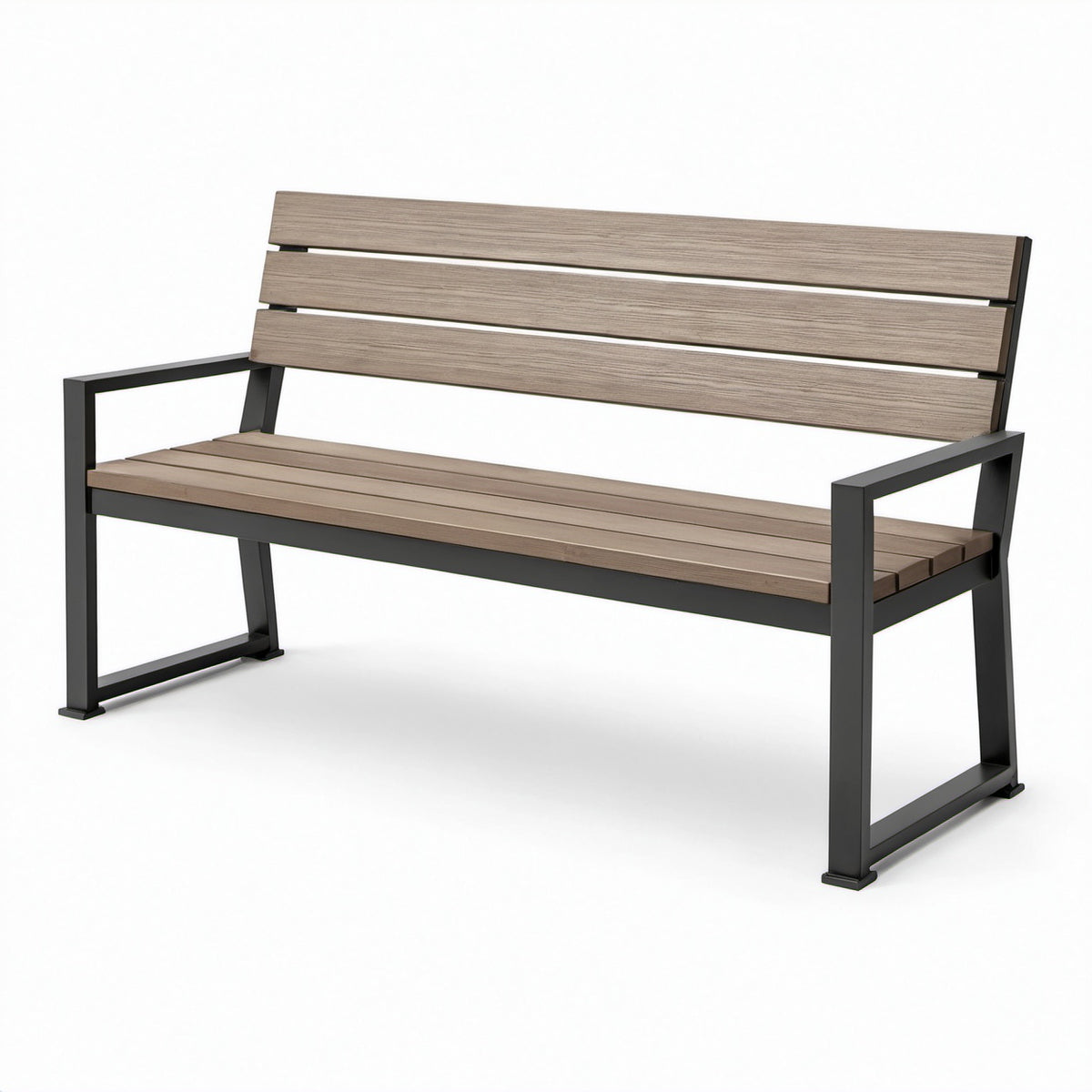 Panchina moderna da esterno 150 × 60 × 82 cm in composito marrone e metallo nero con schienale e braccioli